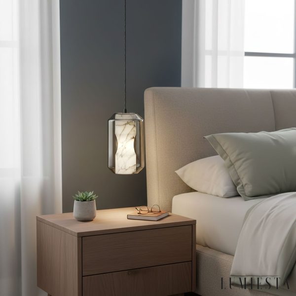 Metropolia - Lampa wisząca nowoczesna, alabaster, szaro-biała do salonu Ø20/25 cm