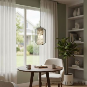 Metropolia - Lampa wisząca nowoczesna, alabaster, szaro-biała do salonu Ø20/25 cm