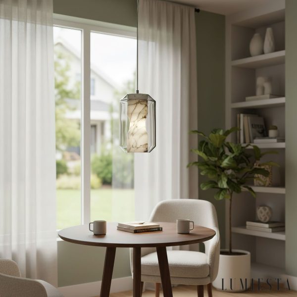 Metropolia - Lampa wisząca nowoczesna, alabaster, szaro-biała do salonu Ø20/25 cm