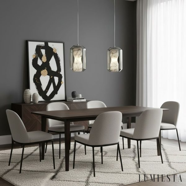 Metropolia - Lampa wisząca nowoczesna, alabaster, szaro-biała do salonu Ø20/25 cm