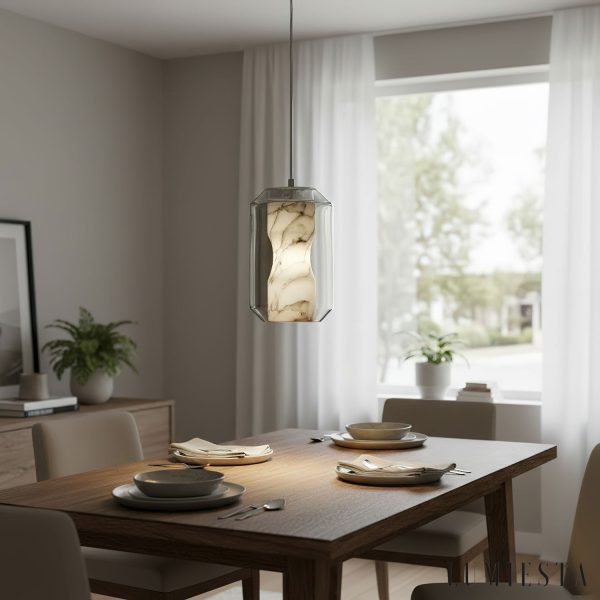 Metropolia - Lampa wisząca nowoczesna, alabaster, szaro-biała do salonu Ø20/25 cm