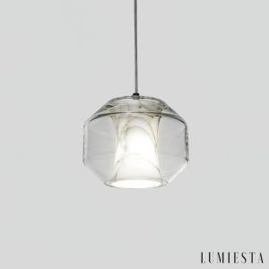 Metropolia - Lampa wisząca nowoczesna, alabaster, szaro-biała do salonu Ø20/25 cm