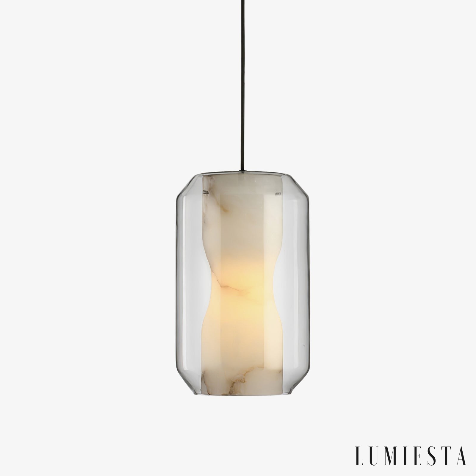 Metropolia - lampa wisząca z alabastru szaro-biała