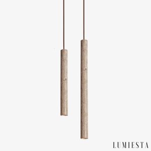 Milanor - Travertine pendant lamp, yellow, for dining room over table Ø5 x 40/60 cm