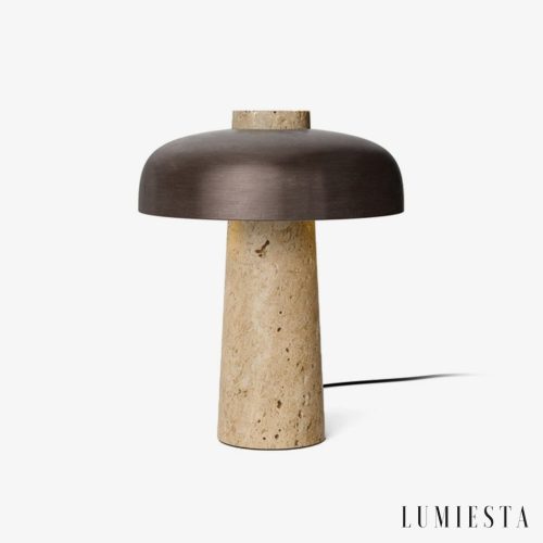 Montreuxa - Lampa stołowa trawertynowa, żółta, metalowa do salonu, Ø24/35 cm