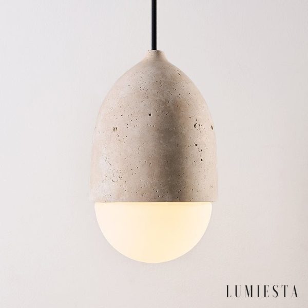 Mykenea - Lampa wisząca trawertynowa, żółto-biała, do salonu, Ø12/15/23/60 cm