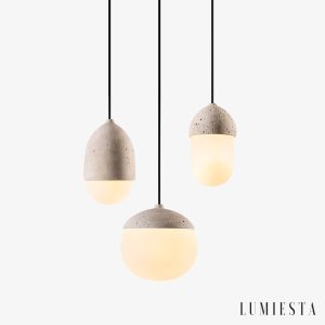 Mykenea - Lampa wisząca trawertynowa, żółto-biała, do salonu, Ø12/15/23/60 cm