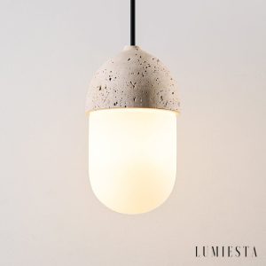 Mykenea - Lampa wisząca trawertynowa, żółto-biała, do salonu, Ø12/15/23/60 cm