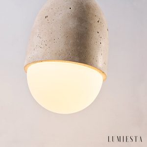 Mykenea - Lampa wisząca trawertynowa, żółto-biała, do salonu, Ø12/15/23/60 cm