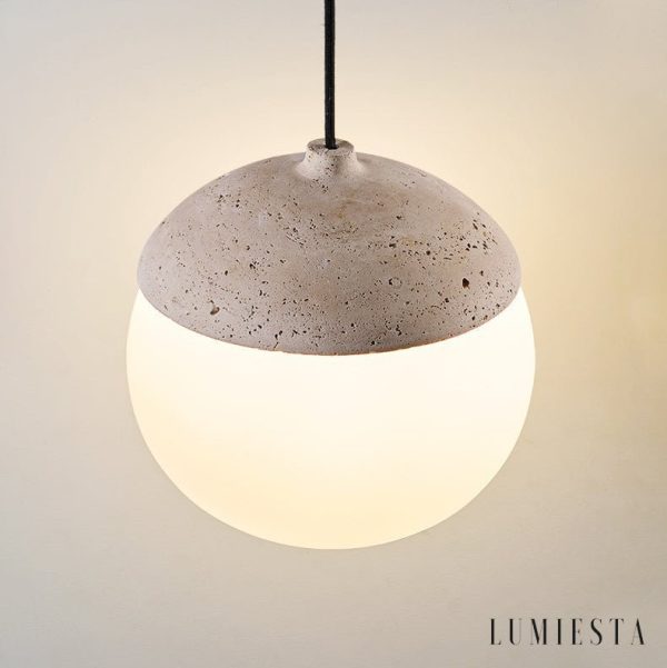 Mykenea - Lampa wisząca trawertynowa, żółto-biała, do salonu, Ø12/15/23/60 cm