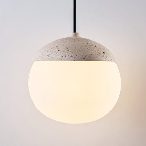 Mykenea - Lampa wisząca trawertynowa, żółto-biała, do salonu, Ø12/15/23/60 cm