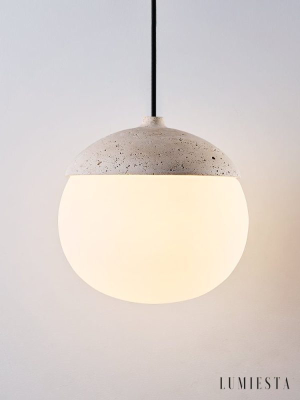 Mykenea - Lampa wisząca trawertynowa, żółto-biała, do salonu, Ø12/15/23/60 cm