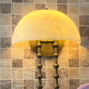 Nazcaria - Lampa wisząca alabastrowa, biała z brązem do salonu, Ø35 x 39 cm