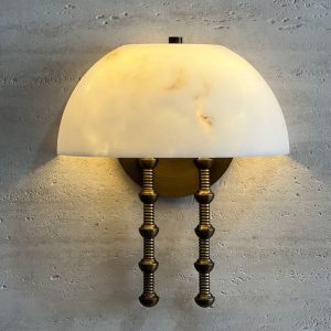 Nazcaria - Lampa wisząca alabastrowa, biała z brązem do salonu, Ø35 x 39 cm