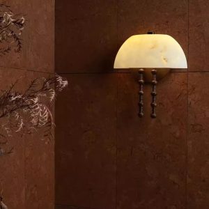 Nazcaria - Lampa wisząca alabastrowa, biała z brązem do salonu, Ø35 x 39 cm