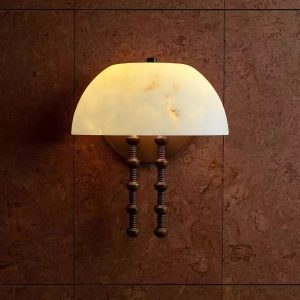 Nazcaria - Lampa wisząca alabastrowa, biała z brązem do salonu, Ø35 x 39 cm