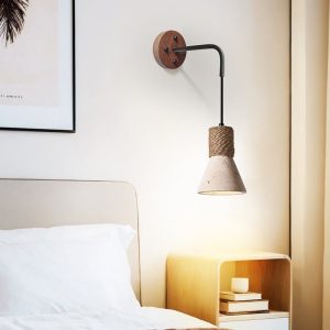 Oaxara - Lampa wisząca drewniana orzech/żółty trawertyn do salonu Ø12x17 cm