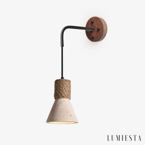 Oaxara - Lampa wisząca drewniana orzech/żółty trawertyn do salonu Ø12x17 cm