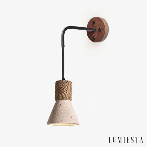 Oaxara - Lampa wisząca drewniana orzech/żółty trawertyn do salonu Ø12x17 cm