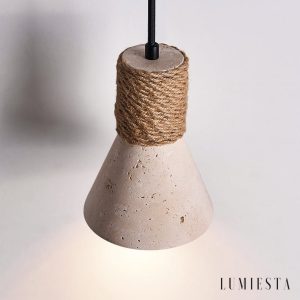 Oaxara - Lampa wisząca drewniana orzech/żółty trawertyn do salonu Ø12x17 cm
