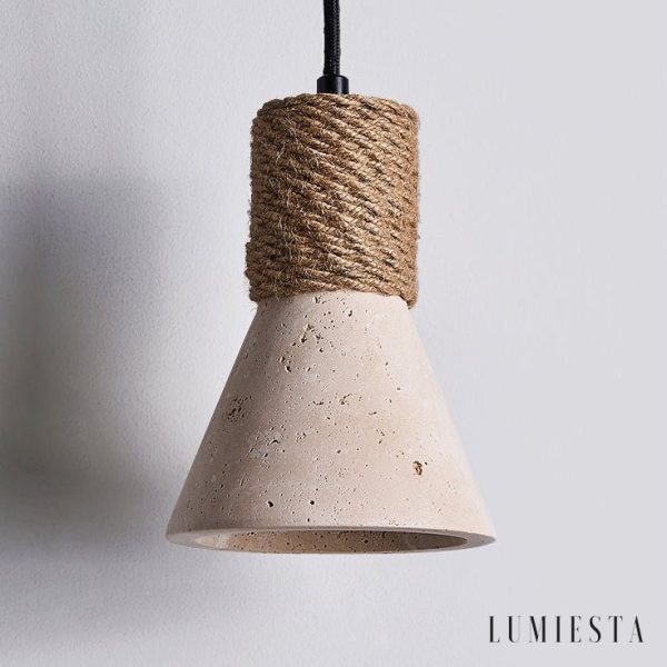 Oaxara - Lampa wisząca drewniana orzech/żółty trawertyn do salonu Ø12x17 cm