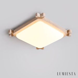 Olympis - Lampa sufitowa trawertynowa, żółto-biała, do salonu 44x44/55x55 cm