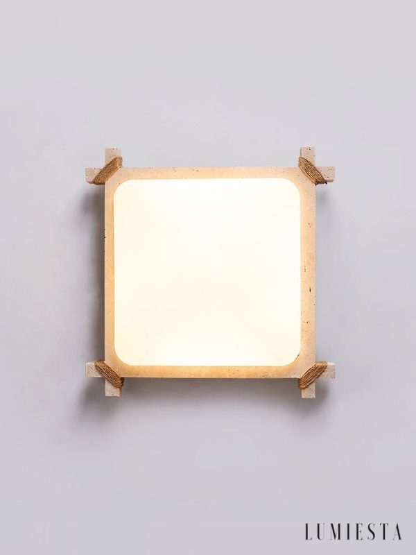 Olympis - Lampa sufitowa trawertynowa, żółto-biała, do salonu 44x44/55x55 cm