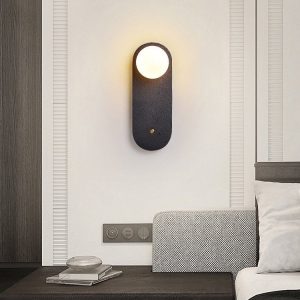 Onyvera - Kinkiet trawertynowy czarny/biały, metal-szkło do korytarza Ø14x38 cm