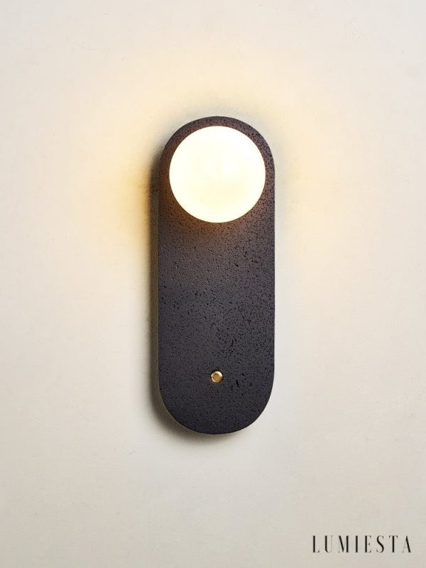 Onyvera - Kinkiet trawertynowy czarny/biały, metal-szkło do korytarza Ø14x38 cm