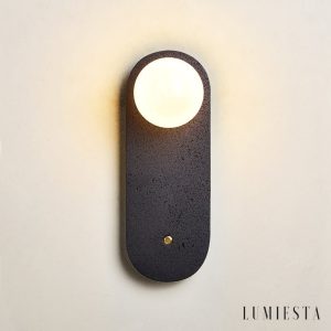 Onyvera - Kinkiet trawertynowy czarny/biały, metal-szkło do korytarza Ø14x38 cm