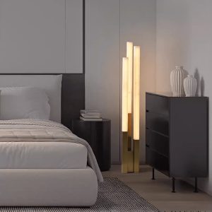 Opalora - Lampa podłogowa alabastrowa nowoczesna złoto-biała do salonu Ø20x155cm