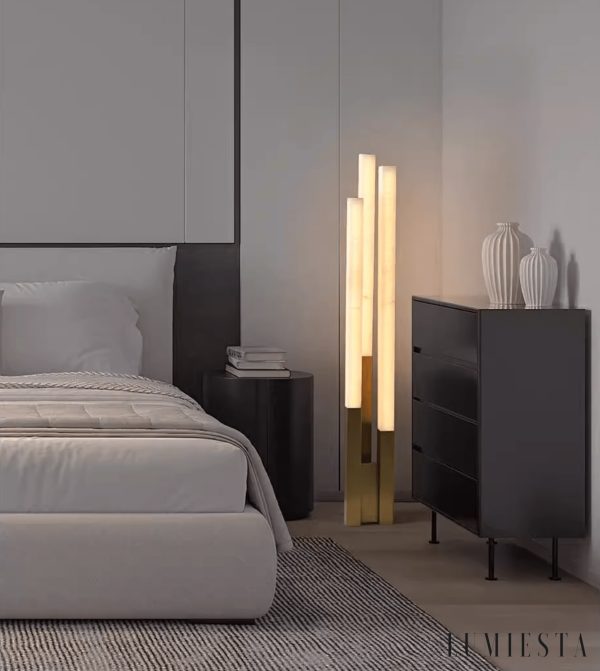 Opalora - Lampa podłogowa alabastrowa nowoczesna złoto-biała do salonu Ø20x155cm