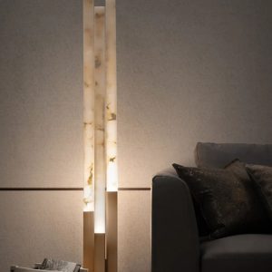 Opalora - Lampa podłogowa alabastrowa nowoczesna złoto-biała do salonu Ø20x155cm