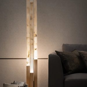Opalora - Lampa podłogowa alabastrowa nowoczesna złoto-biała do salonu Ø20x155cm
