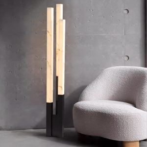 Opalora - Lampa podłogowa alabastrowa nowoczesna złoto-biała do salonu Ø20x155cm