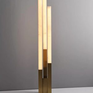 Opalora - Lampa podłogowa alabastrowa nowoczesna złoto-biała do salonu Ø20x155cm