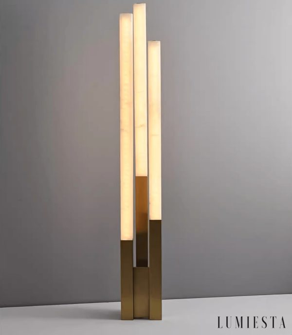 Opalora - Lampa podłogowa alabastrowa nowoczesna złoto-biała do salonu Ø20x155cm