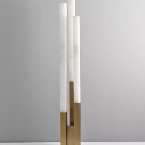 Opalora - Lampa podłogowa alabastrowa nowoczesna złoto-biała do salonu Ø20x155cm