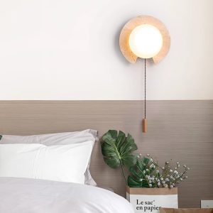 PacificaX - Lampa wisząca trawertynowa, żółty trawertyn i biały do salonu, Ø22 cm