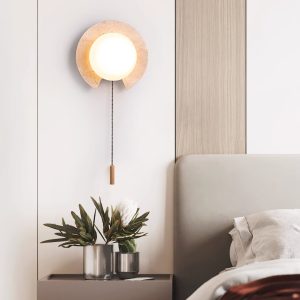 PacificaX - Lampa wisząca trawertynowa, żółty trawertyn i biały do salonu, Ø22 cm