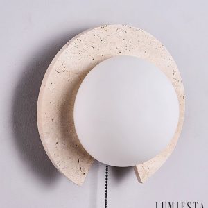 PacificaX - Lampa wisząca trawertynowa, żółty trawertyn i biały do salonu, Ø22 cm