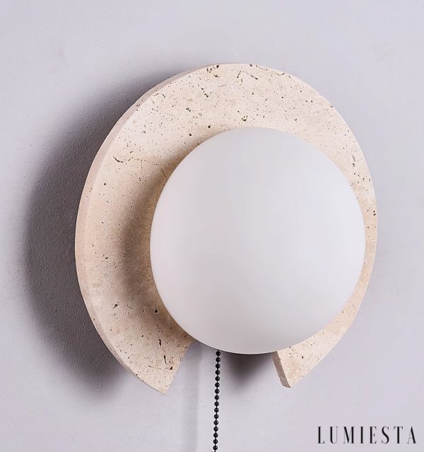 PacificaX - Lampa wisząca trawertynowa, żółty trawertyn i biały do salonu, Ø22 cm