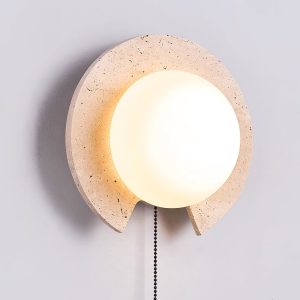 PacificaX - Lampa wisząca trawertynowa, żółty trawertyn i biały do salonu, Ø22 cm