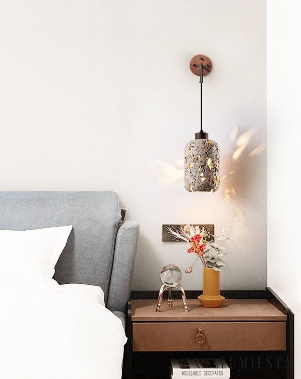 Padovix - Lampa stołowa żółty trawertyn i orzech, do salonu Ø13x21 cm