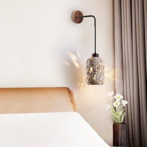 Padovix - Lampa stołowa żółty trawertyn i orzech, do salonu Ø13x21 cm