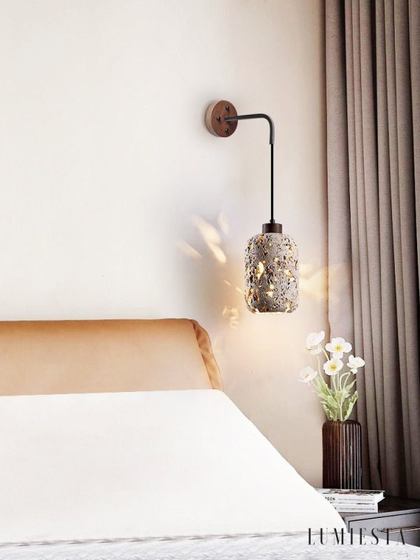 Padovix - Lampa stołowa żółty trawertyn i orzech, do salonu Ø13x21 cm