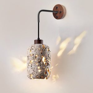 Padovix - Lampa stołowa żółty trawertyn i orzech, do salonu Ø13x21 cm