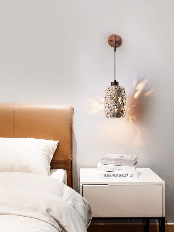 Padovix - Lampa stołowa żółty trawertyn i orzech, do salonu Ø13x21 cm