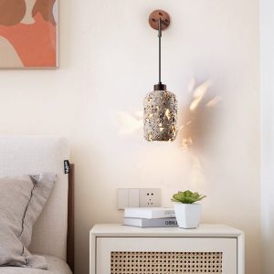 Padovix - Lampa stołowa żółty trawertyn i orzech, do salonu Ø13x21 cm