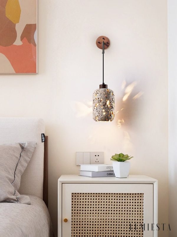 Padovix - Lampa stołowa żółty trawertyn i orzech, do salonu Ø13x21 cm